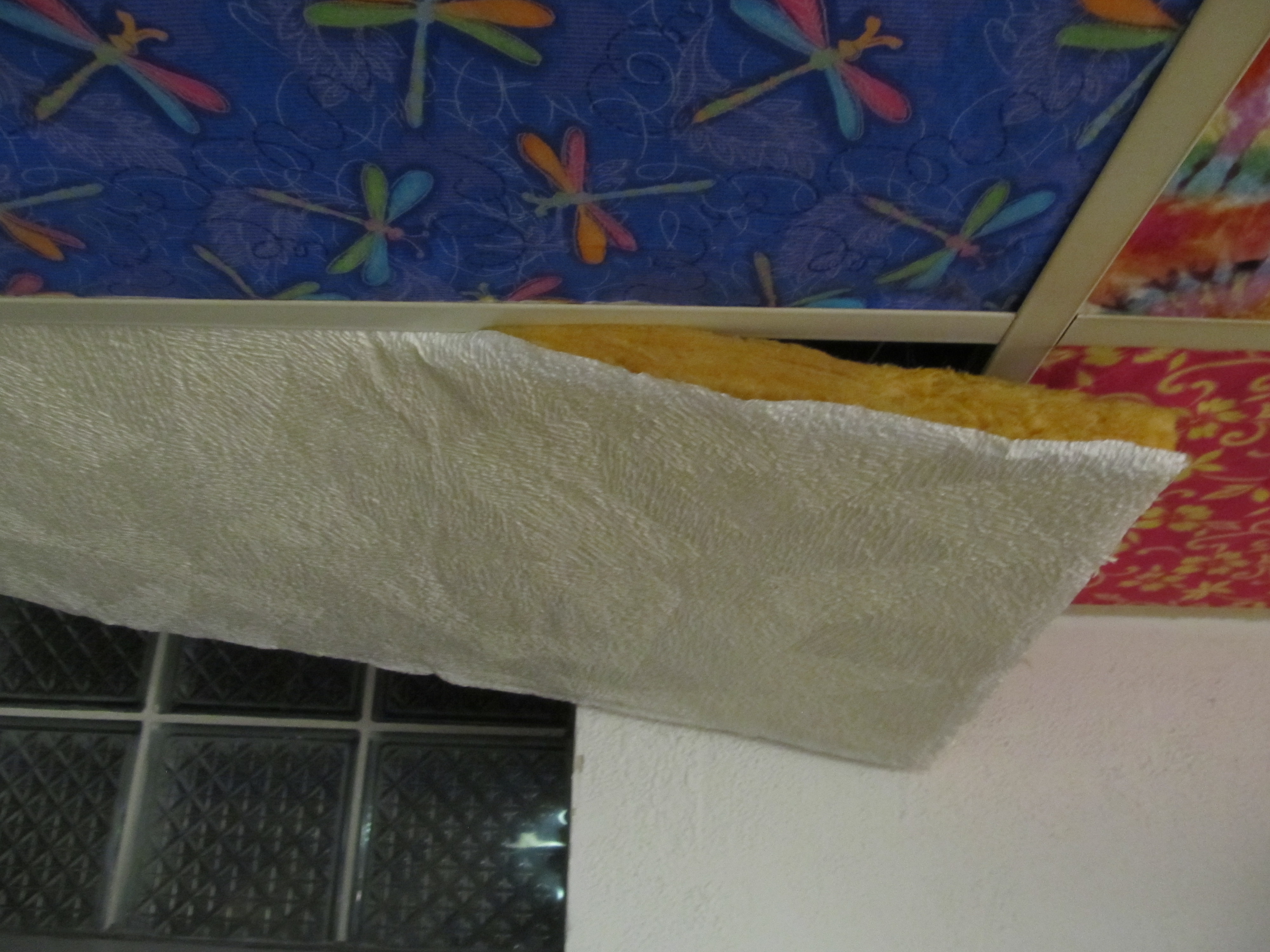 Tutorial Cover Ugly Ceiling Tiles With Fabric The Tromp Queen